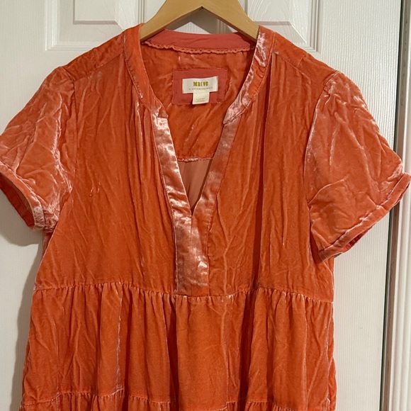 Anthropologie Maeve Creamsicle Velvet Babydoll Dress - Picture 4 of 10